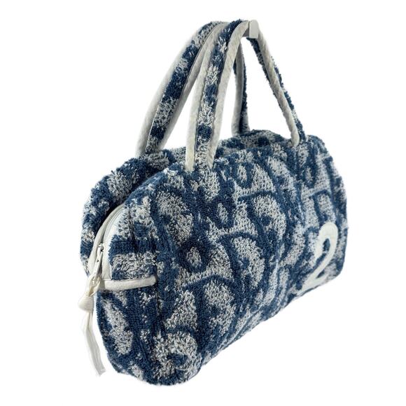 Dior Vintage Blue Monogram Diorissimo 2 Terrycloth Cosmetic Mini Top Handle Bag - Picture 3 of 6